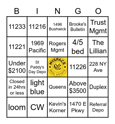 Bonus Bingo Bonanza Bingo Card