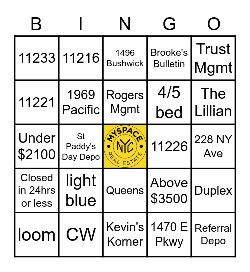 Bonus Bingo Bonanza Bingo Card
