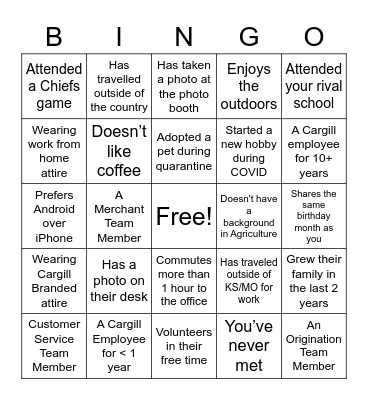 Get to Know you Bingo Card