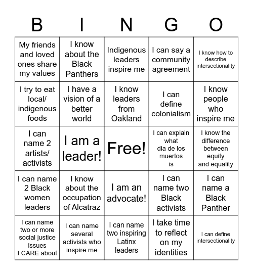 ACT 2021-2022 Bingo Card