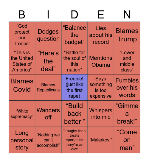 Joe Biden Bingo Card