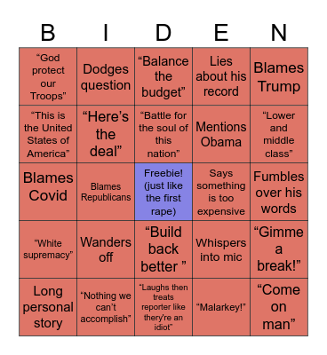 Joe Biden Bingo Card