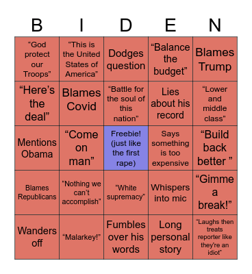 Joe Biden Bingo Card