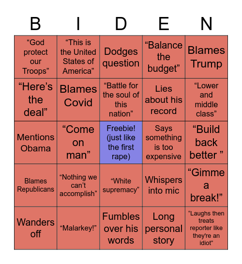 Joe Biden Bingo Card