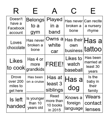 2015 Family Reunion Bingo Card