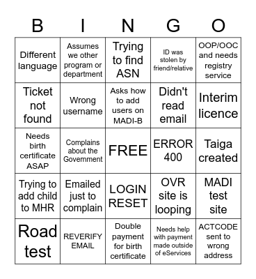 MADI & eServices Bingo (Emails) Bingo Card