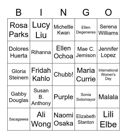 Chubb's International Women's Day Bingo Card