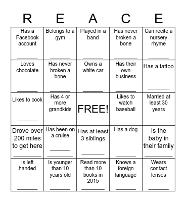 2015 Family Reunion Bingo Card