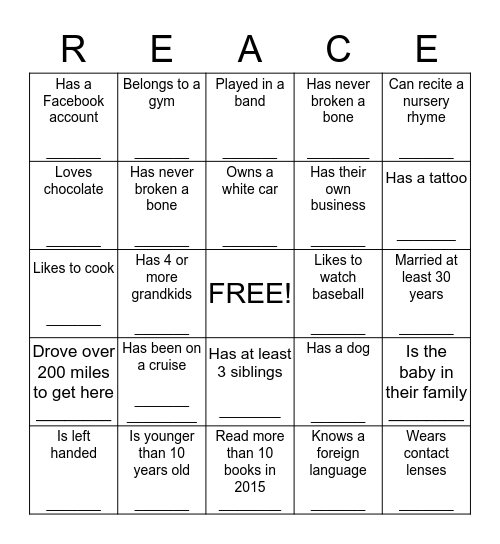 2015 Family Reunion Bingo Card