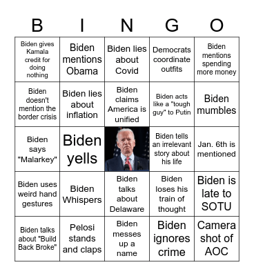 Biden Bingo- SOTU 2022 Bingo Card