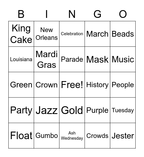 Mardi Gras Bingo Card