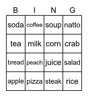 What would you like? Bingo Card
