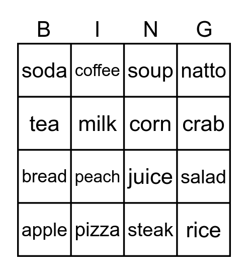What would you like? Bingo Card