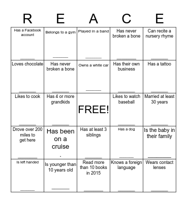 2015 Family Reunion Bingo Card