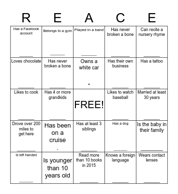 2015 Family Reunion Bingo Card