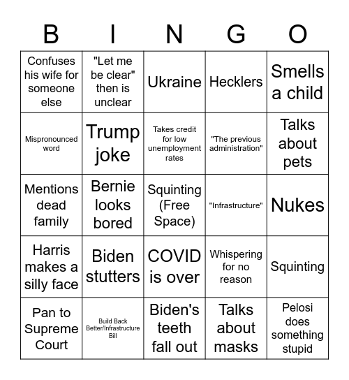 2022 SOTU Bingo Card