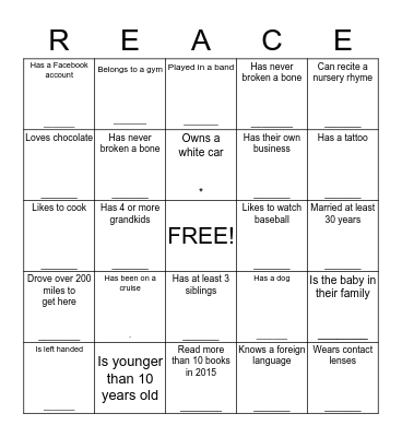 2015 Family Reunion Bingo Card