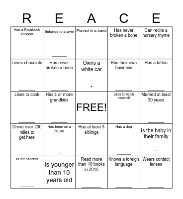 2015 Family Reunion Bingo Card