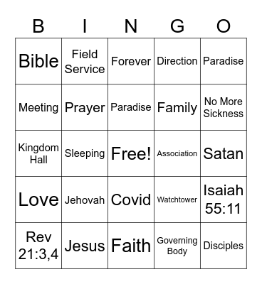 Family Worship Bingo Card