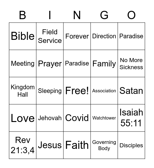 Family Worship Bingo Card