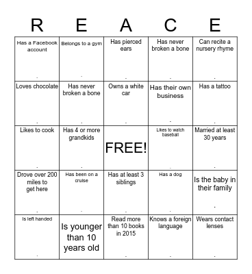 2015 Family Reunion Bingo Card