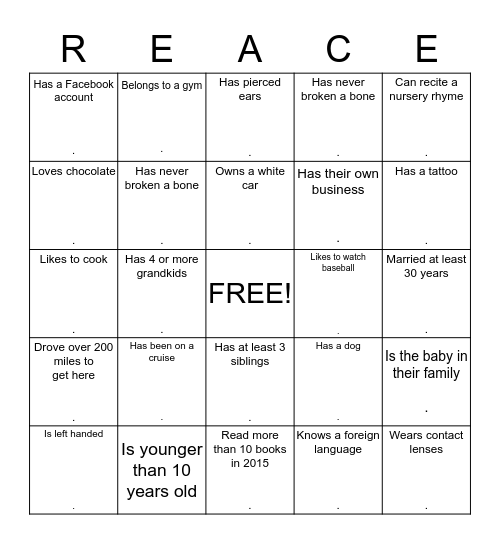 2015 Family Reunion Bingo Card