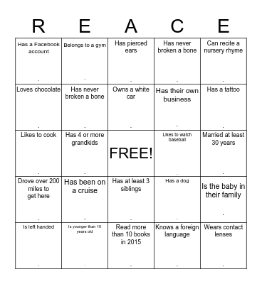 2015 Family Reunion Bingo Card