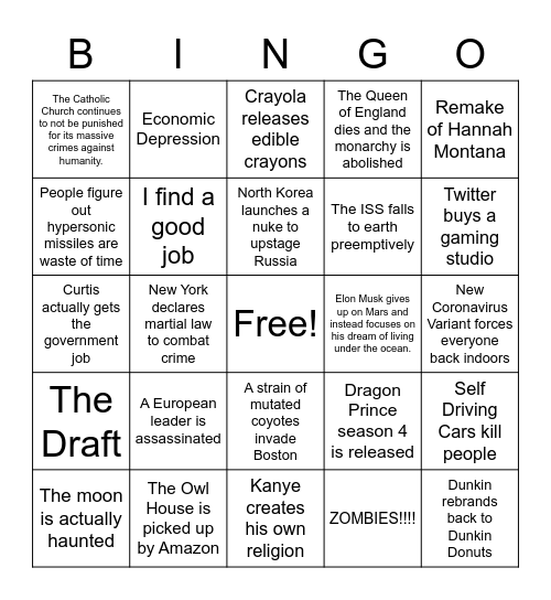 2022 Bingo Card