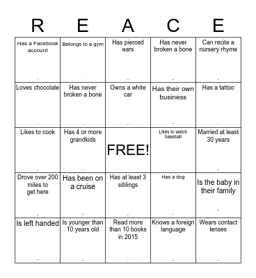 2015 Family Reunion Bingo Card