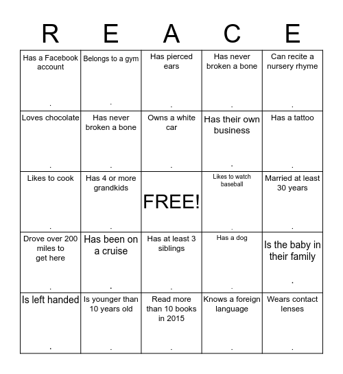 2015 Family Reunion Bingo Card