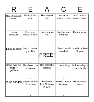2015 Family Reunion Bingo Card
