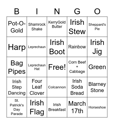 St. Patrick's Day Bingo Card