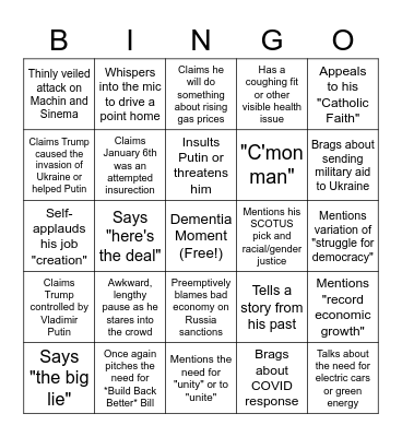 SlurOfTheUnion Bingo Card