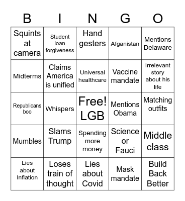 Biden's SOTU Bingo Card