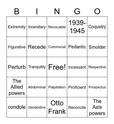 Anne Frank Vocab List 3 Bingo Card