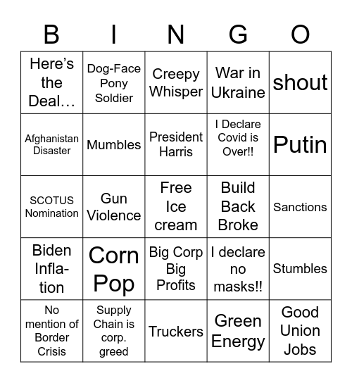 Biden’s State of the Union Bingo Card