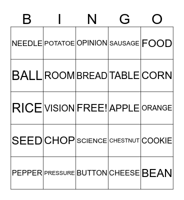 CHAIN REACTION WORDS Bingo Card