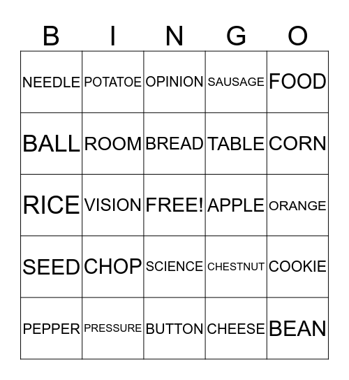 CHAIN REACTION WORDS Bingo Card