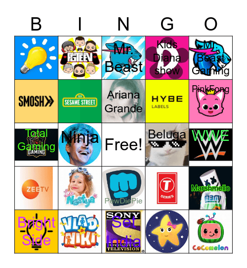 youtubers Bingo Card