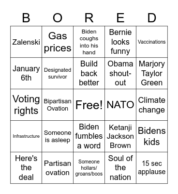 2022 STATE OF THE UNION Bingo Card