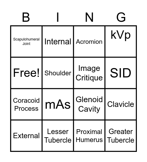 Taylor's Visual Aid Bingo Card