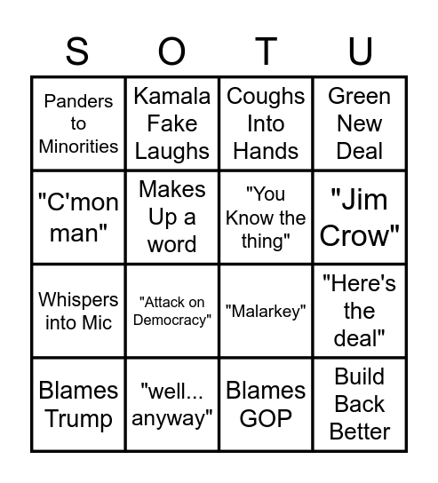 Biden SOTU Bingo Card