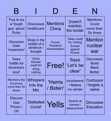 2022 State of Union Bingo Card