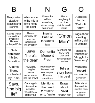 123Biden Speech Bingo Card