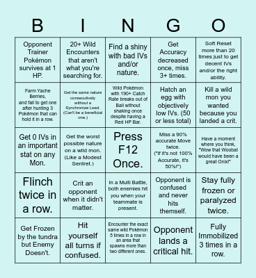 BAD RNG BINGO Card