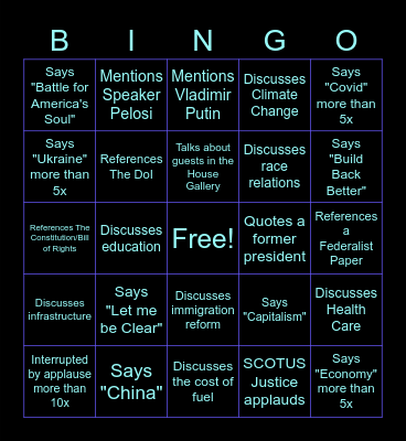 2022 State of the Union Bingo Card