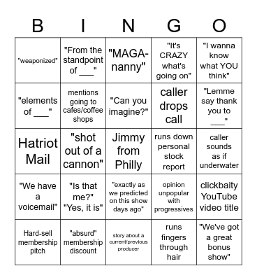 David Pakman Bingo Card