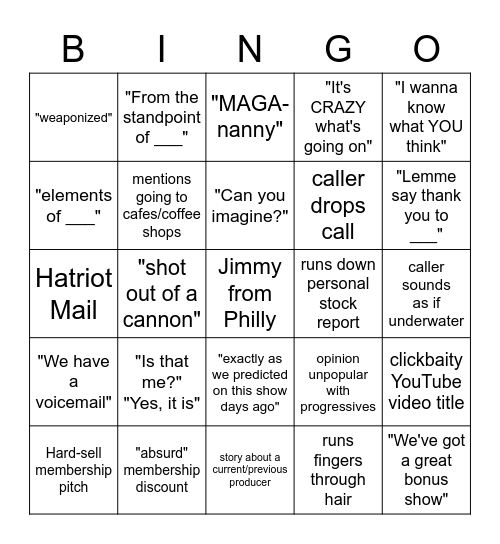 David Pakman Bingo Card