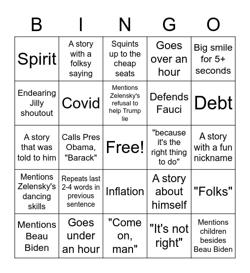 Biden Bingo Card