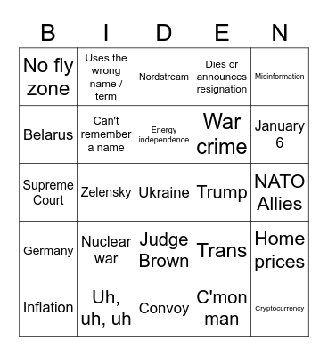 Biden SOTU Bingo Card